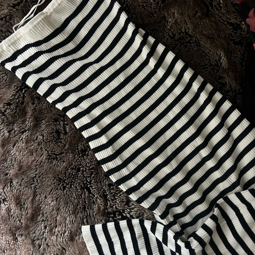 Black and White Striped Knit Maxi Skirt